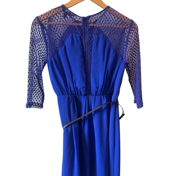 Coast Women's Dress Belted‎ Blue Sheer Sleeves Midi Length Size 8 - Picture 2 of 7